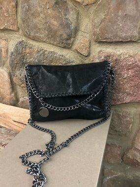Sexy bag Beautiful Black Chain-Trim Foldover Crossbody Bag wow!!
